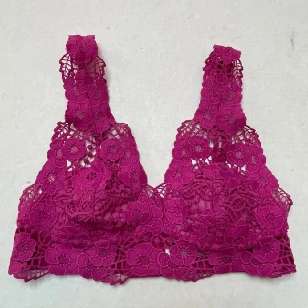 Anthropologie Lace Bra Womens Small Pink Wireless Bralette Feminine
